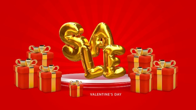 Happy valentines day banner mit goldenen herzen und rotem hintergrund premium vector