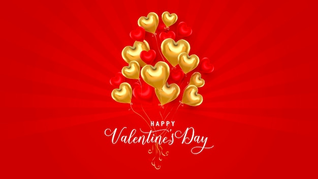 Happy Valentines Day Banner mit goldenen Herzen und rotem Hintergrund