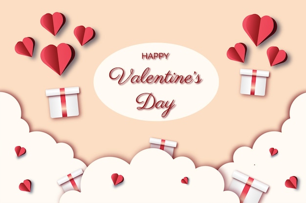 Happy valentines day banner mit papierschnitt-effekt