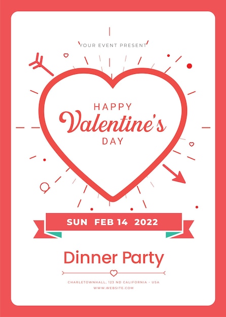 Happy valentines day dinner party social-media-beitragsvorlage premium-vektor