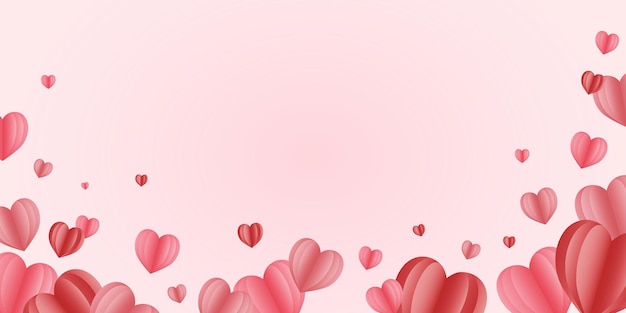 Happy valentines day grußkarte mit herz im papercut-stil. rosa liebesbroschüre mit kalligrafiewörtern. vektor-illustration marketing-vorlage poster