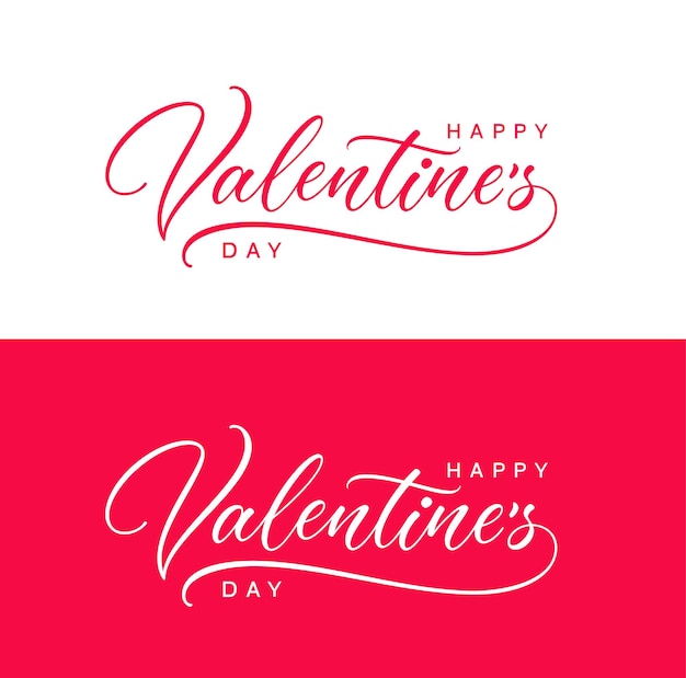 Happy valentines day handgeschriebener kalligraphischer feiertagstext für banner, grußkarten, poster, flyer, header. vektorhandbeschriftung valentinstag lokalisiert auf rotem und weißem hintergrund.