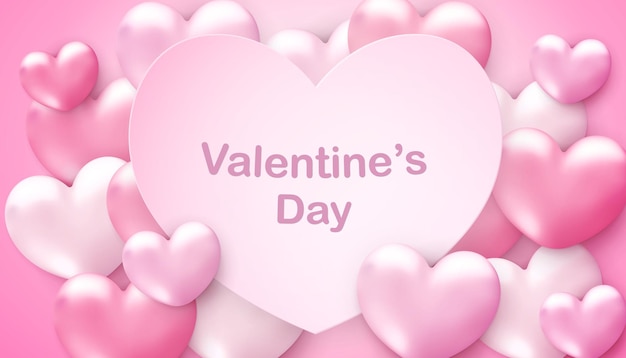 Happy valentines day hintergrund mit 3d rosa herzballons für banner oder grußkarten