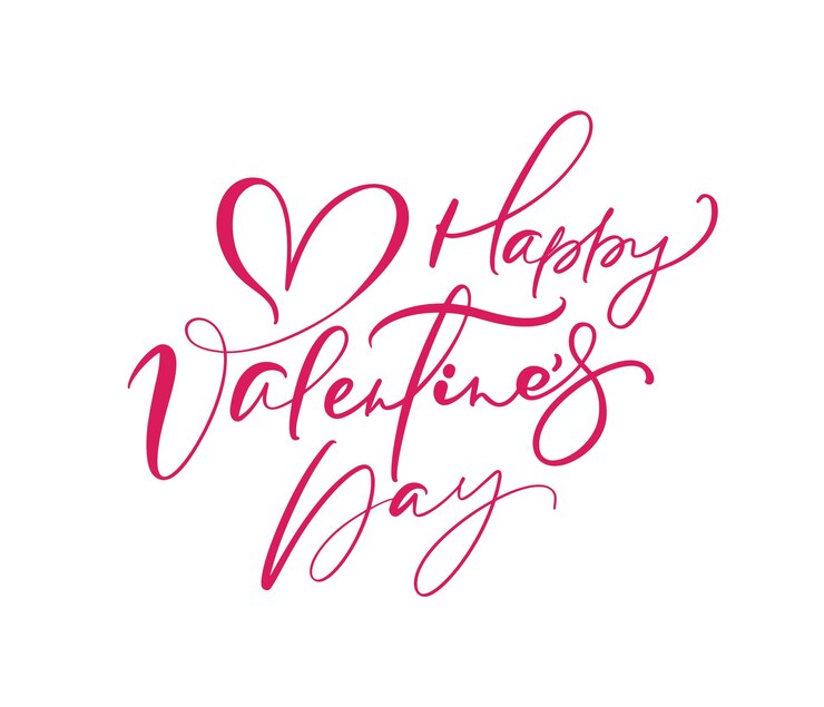 Vektor happy valentines day roter handgeschriebener beschriftungstext mit herz. urlaubsdesign briefe an grußkarten, poster
