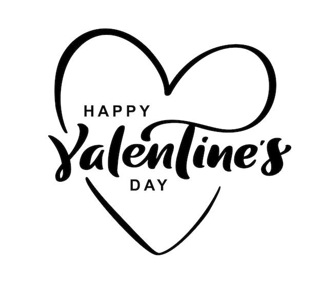Happy Valentines Day schwarz Vektor Kalligrafie Schriftzug Text mit Herz Urlaub Zitat Design