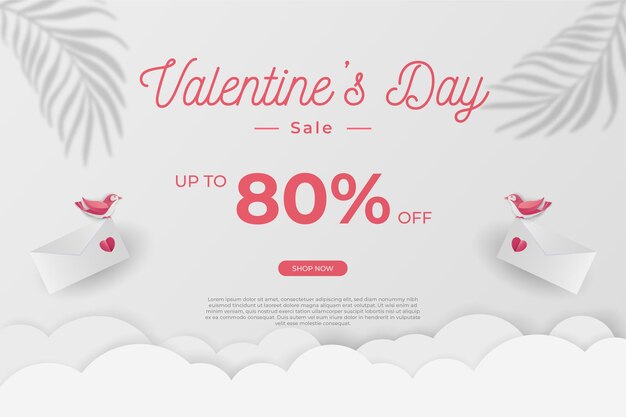 Happy Valentinstag Banner Verkaufsförderung und Rabatt, Papierschnitt Kunststil.