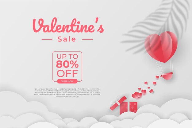 Happy Valentinstag Banner Verkaufsförderung und Rabatt, Papierschnitt Kunststil.