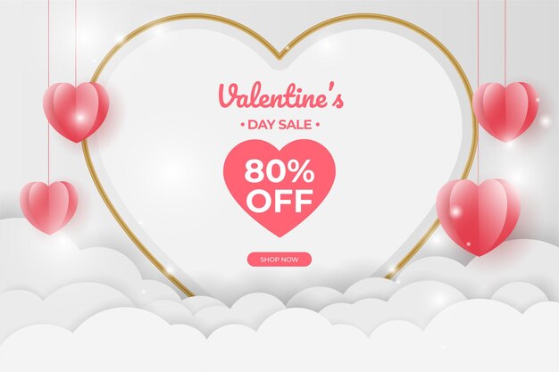 Happy Valentinstag Banner Verkaufsförderung und Rabatt, Papierschnitt Kunststil.