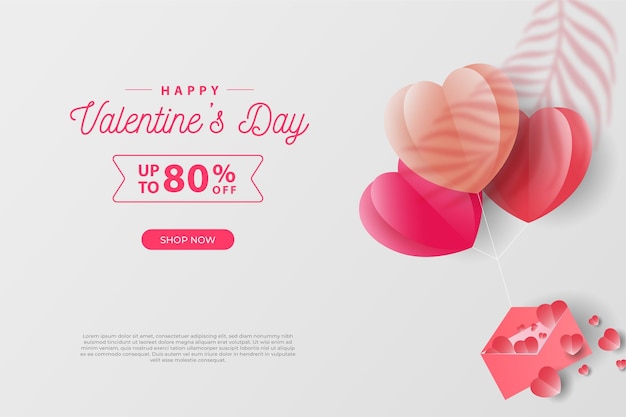 Happy Valentinstag Banner Verkaufsförderung und Rabatt, realistischer Stil.