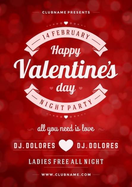 Vektor happy valentinstag party poster design vorlage