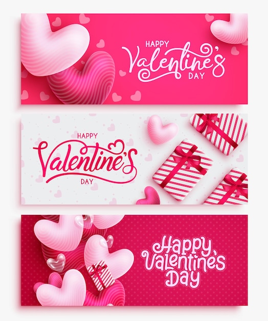 Happy valentinstag vektor-banner-set. valentinstagkollektion mit herzballons