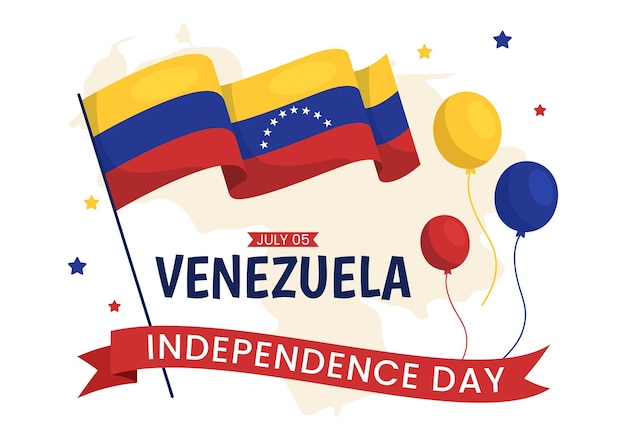 Happy venezuela independence day vector illustration mit fahnen und konfetti im memorial holiday