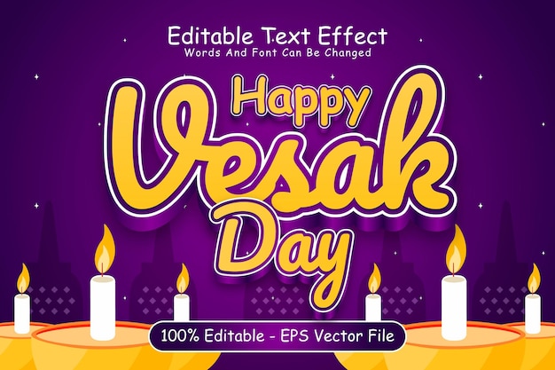 Happy vesak day editierbarer texteffekt 3-dimensionaler relief-cartoon-stil