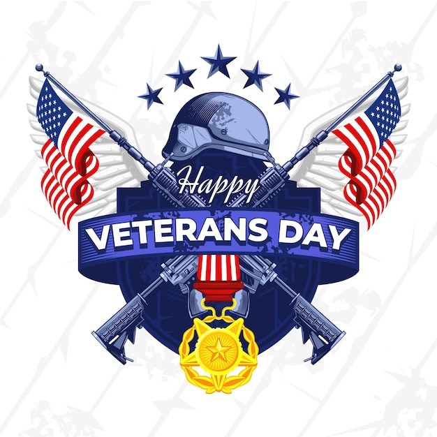 Vektor happy veterans day abzeichen mit ar und medaillenillustration