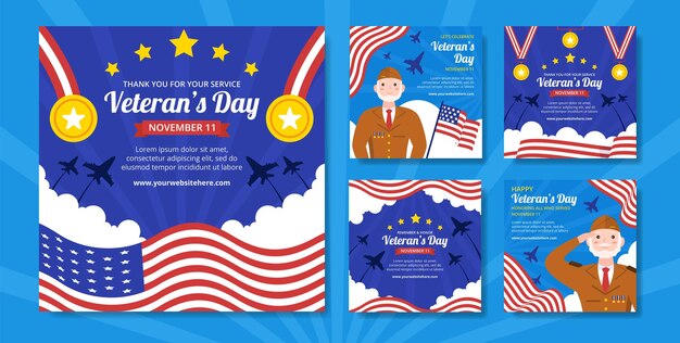 Happy veterans day social media ig post vorlage handgezeichnete cartoon flache illustration