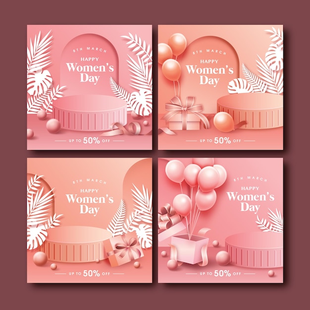 Happy Women Day Sales und Promotion Feier Hintergrund für Social Media Post Template Design