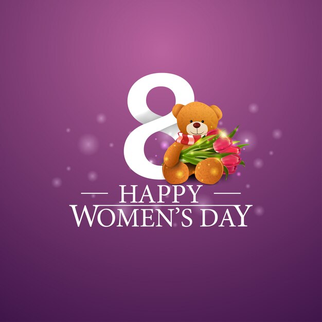 Happy womens day logo mit nummer acht und teddybär