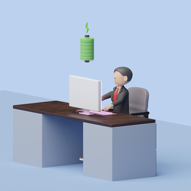 Happy Work-Konzept realistischer 3D-Objekt-Cartoon-Stil