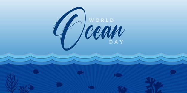 Happy world ocean day blauer hintergrund social media design banner free vector