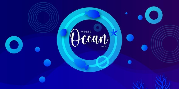 Happy World Ocean Day Dunkelblauer Hintergrund Social Media Design Banner Free Vector