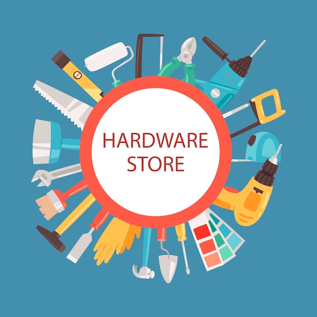 Hardware-speicherrahmen. bauwerkzeuge im shop.