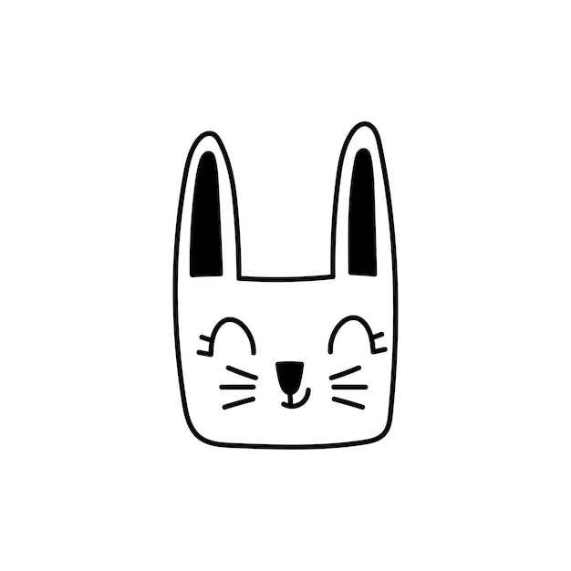 Hase doodle Kopf Schwarz und weiß Cute Rabbit Face Kawaii Schnauze eines Häschens