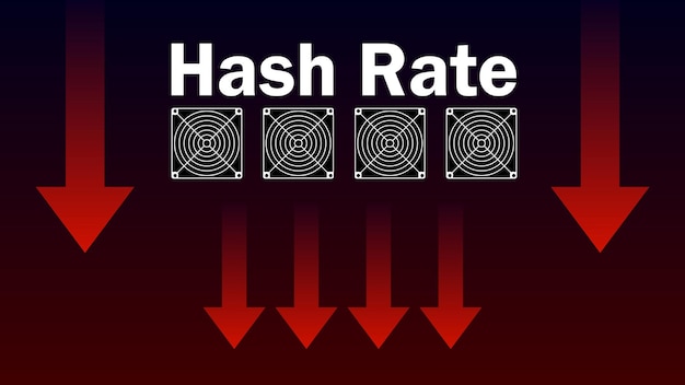 Hash-rate gefallener roter pfeil nach unten bergbauleistung ist gesunken banner für nachrichten vektorillustration