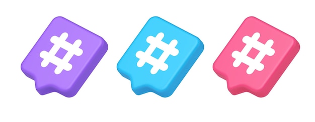 Hashtag-Schaltfläche Social Network Media Kommunikationssymbol Internet-Nachricht Schlüssel 3D-Symbol