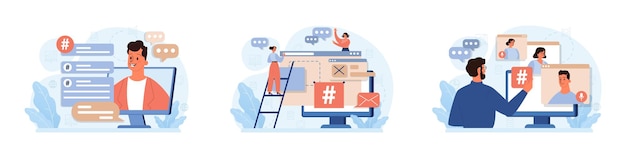 Hashtag-Zeichen mit digitalen Geräten zum Senden von Posts und zum Teilen von Posts in sozialen Medien weltweit