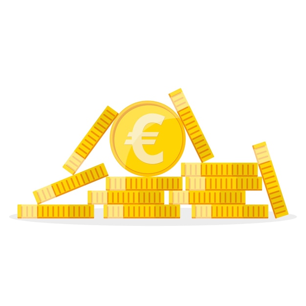 Haufen der goldenen Euro-Münzen im flachen Design. Euro-Wachstumskonzept