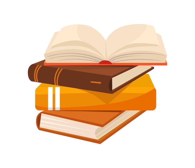 Haufen Lehrbücher. Karikaturstapelobjekte des akademischen Wissens für Abdeckung, Vektor