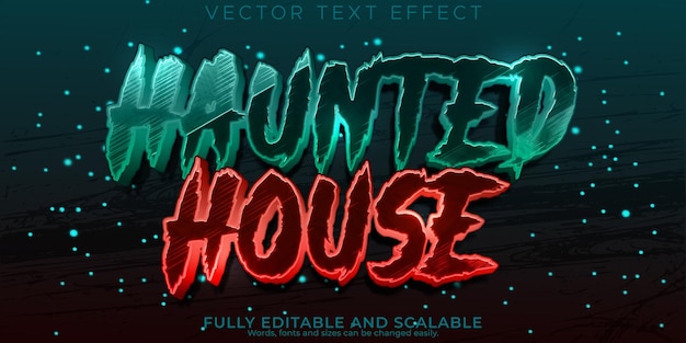 Vektor haunted house texteffekt editierbarer horror und gruseliger textstil