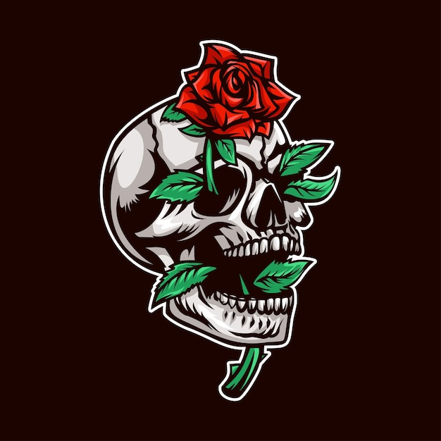 Hauptschädel mit roter Rosen-Illustration