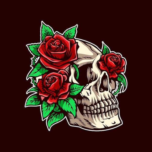 Hauptschädel und Rosen-Illustration