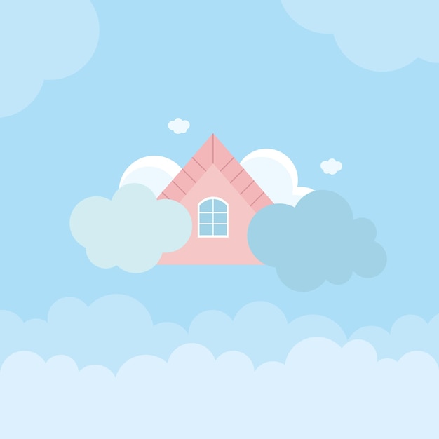 Haus in den Wolken flache Illustration