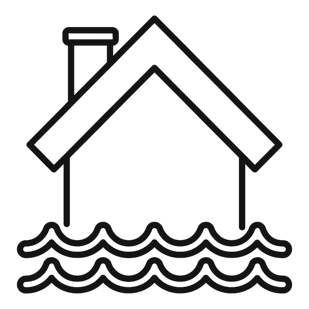 Haus in überschwemmung icon umriss vektor globale klimawandel