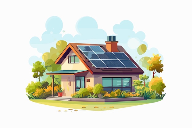 Haus mit Solarpanelen Alternative Energiequelle Vektorillustration im flachen Stil