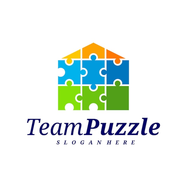 Haus-Puzzle-Logo-Design-Vektorvorlage Vektoretikett der Puzzle-Illustration Kreatives Icon-Design-Konzept