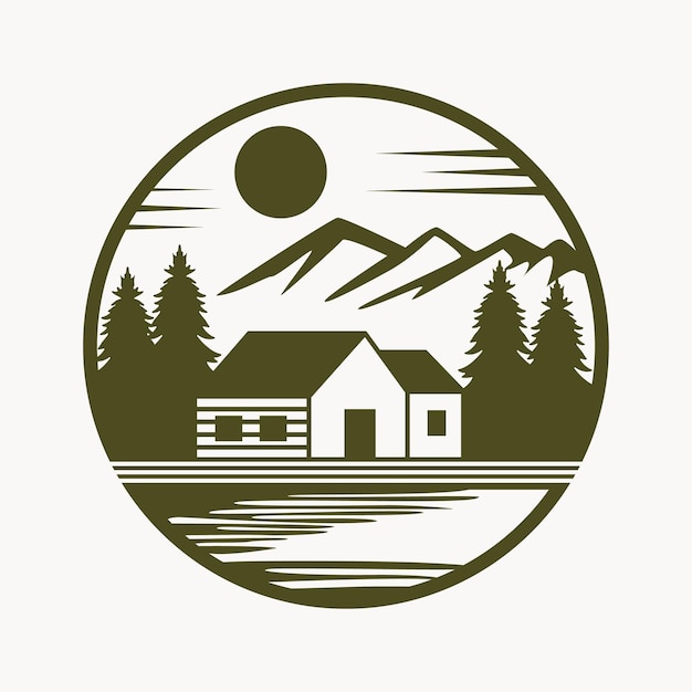 Vektor haus- und bergvektor-emblem-design vorlage für das vektorlogo einer reisehütte