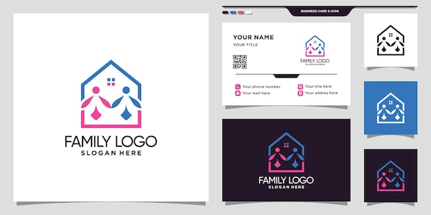 Haus- und familienlogo mit kreativem, modernem konzept und visitenkartendesign premim vector