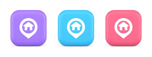 Hauskarten-Pin-Lokalisierungs-Schaltfläche Navigationspanel Web-App GPS-Netzwerk-Zeiger 3D-realistisches Symbol