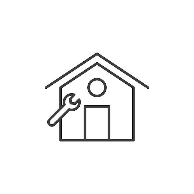 Hausreparatur-Linien-Symbol auf weißem Hintergrund