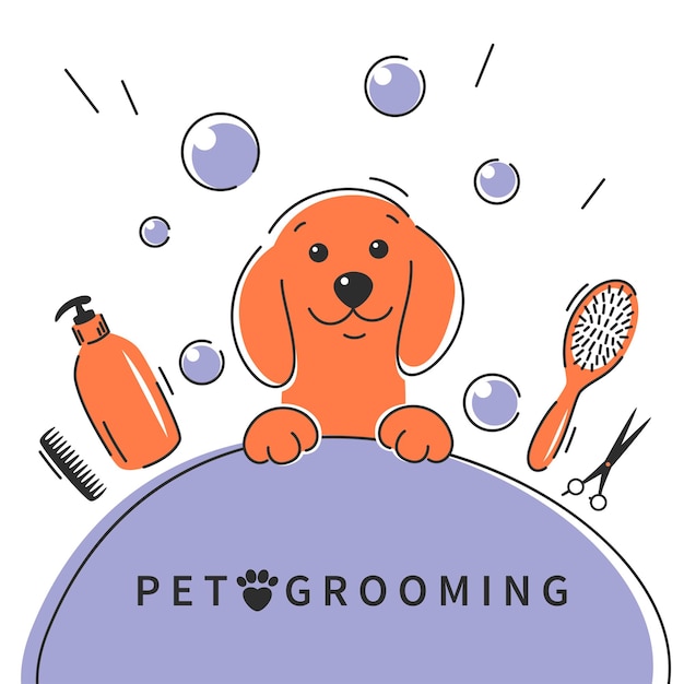 Haustierpflege. logo des tierhaarpflegesalons, haarschnitte, baden. dackel hund.