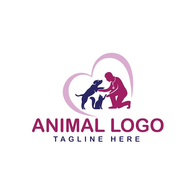 Haustierpflege logo mit hund, katze, vogel und hand symbole