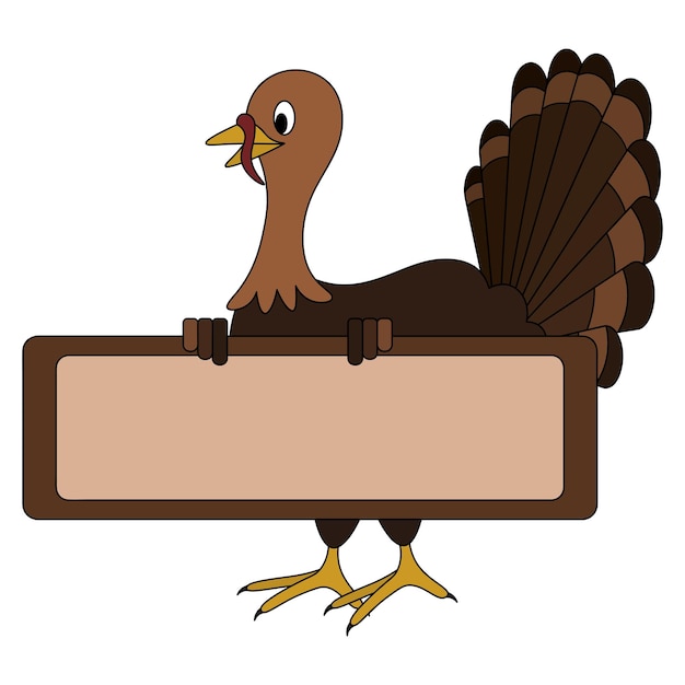 Vektor haustürkei der vogel hält ein leeres plakat platz für text seitenansicht thanksgiving-symbol