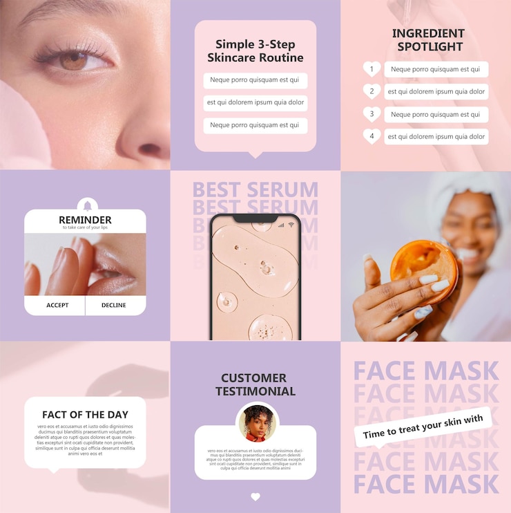 Vektor hautpflege-instagram-gitter-post-design