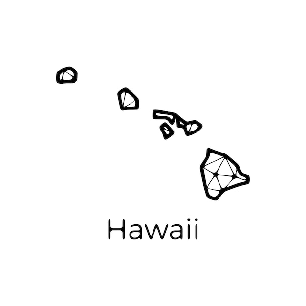 Vektor hawaii-bundesstaatskarte polygonal-illustration aus linien und punkten, die auf weißem hintergrund isoliert sind