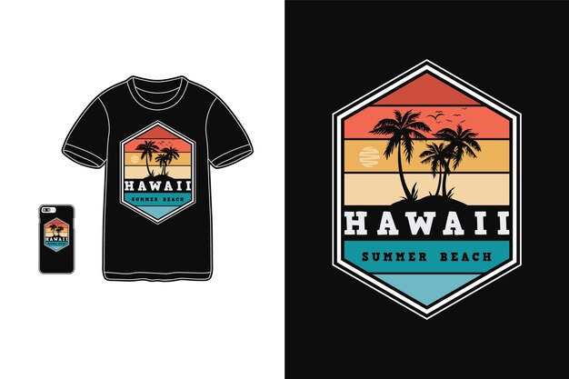 Hawaii sommerstrand design für t-shirt silhouette retro-stil