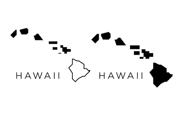 Hawaii staaten der usa kartensymbol umrissstil und flache vektorsilhouetten