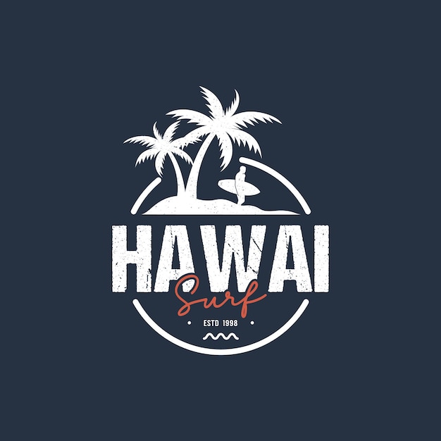 Hawaii-Surflogo für T-Shirt und Bekleidungsvektor-Designvorlage